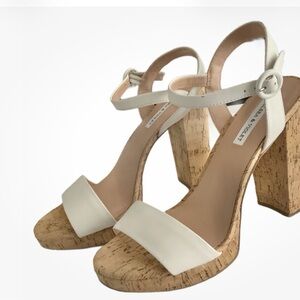 Chelsea and Violet Strappy White Cork Block Heel Sandals